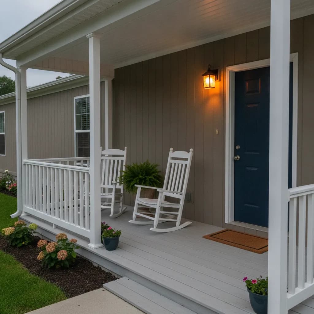 The welcoming porch of a New Jersey manufactured home