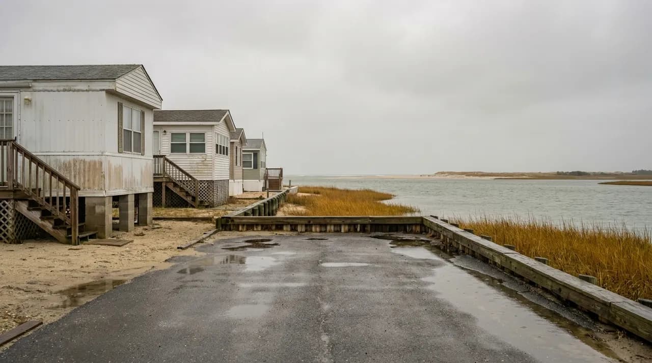 Manufactured homes on a bayfront street in southern New Jersey