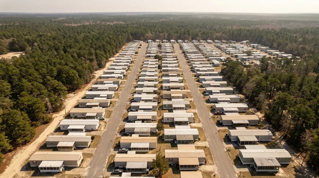Aerial view of a manufactured housing community in southern New Jersey